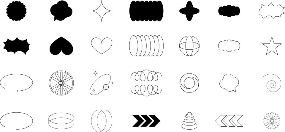 Vector Abstract Shape Collection, Geometric Shapes set - modern and retro Stock Illustration