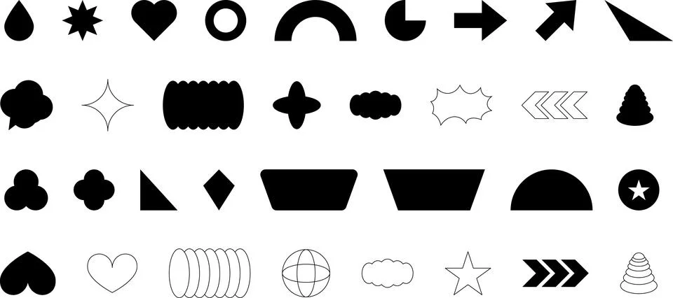 Vector Abstract Shape Collection, Geometric Shapes set - modern and retro Stock Illustration