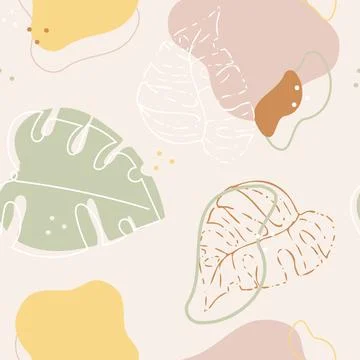 Vector Abstract Shapes Jungle in Warm Pastels seamless pattern background Stock Illustration