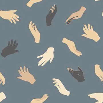 Vector Abstract Simple Shapes Hands on Dusty Navy Blue seamless pattern Stock Illustration