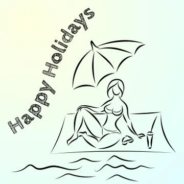 Vector abstract sketch of summer beach holiday Stock Illustration