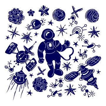 Vector abstract space set. Futuristic art line doodle group. Graphic sketch c Stock Illustration
