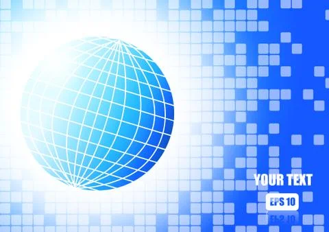 Vector : Abstract square blocks with world on blue background Stock Illustration