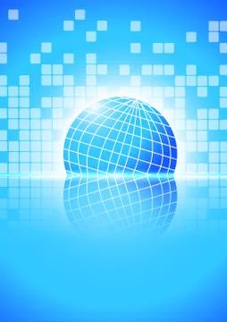 Vector : Abstract square blocks with world on blue background Stock Illustration