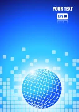 Vector : Abstract square blocks with world on blue background Stock Illustration