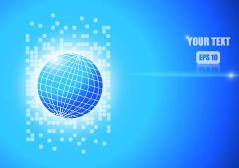 Vector : Abstract square blocks with world on blue background Stock Illustration