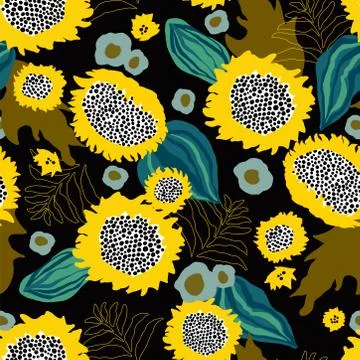 Vector abstract sunflower seamless repeat pattern イラスト素材