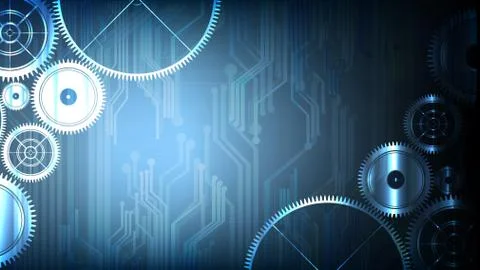 Vector abstract technological gears on circuit background Stock Illustration