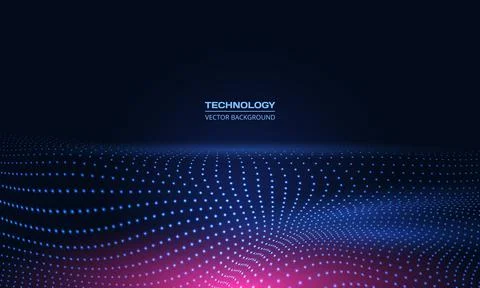 Vector abstract technology digital wave of particles mesh background. Network 스톡 일러스트