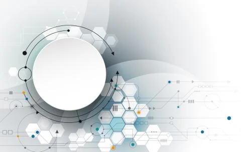 Vector Abstract technology futuristic, 3D White paper circle on circuit board Stock Illustration