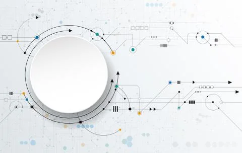Vector Abstract technology futuristic. 3D White paper circle on circuit board Stock Illustration