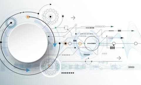 Vector Abstract technology futuristic. Gear wheel, wave lines and circuit board Stock Illustration