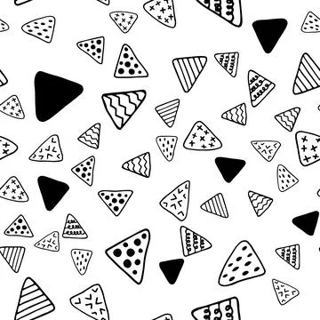 Vector abstract triangle seamless pattern. Hand drawn triangles with circles, Stock Illustration