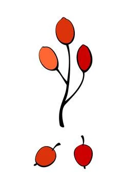 Vector abstract twig with red berries in flat doodle style. Botanical clip ar Stock Illustration