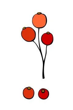 Vector abstract twig with red berries in flat doodle style. Botanical clip ar Stock Illustration