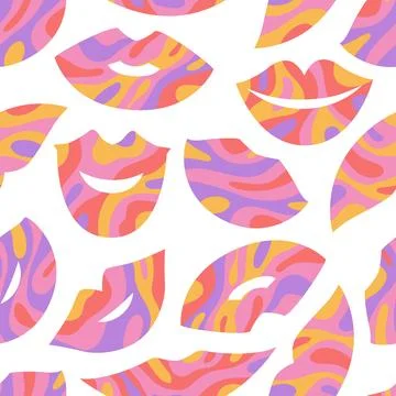 Vector abstract Valentine Day seamless pattern with colorful groovy lips sh.. Stock Illustration