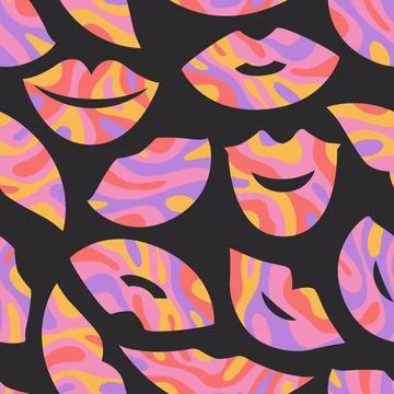 Vector abstract Valentine Day seamless pattern with colorful groovy lips sh.. Stock Illustration