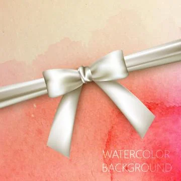 Vector abstract watercolor background with white bow and ribbon Stock Illustration
