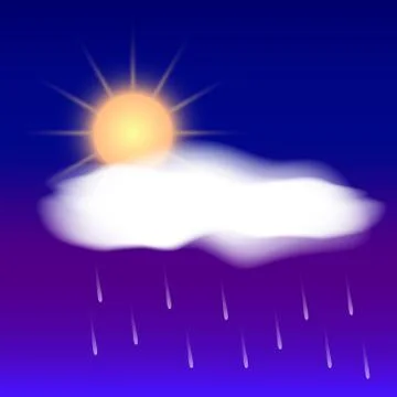 Vector abstract weather icon with sun, rain and cloud Stock Illustration