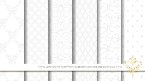 Vector abstract white exotic Thai floral element seamless pattern design coll Stock Illustration
