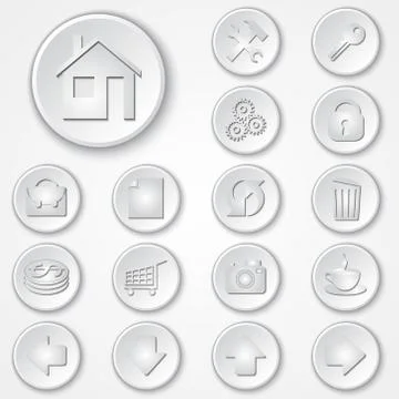 Vector abstract white round paper icon set Stock Illustration