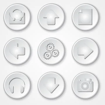 Vector abstract white round paper icon multimedia set Stock Illustration