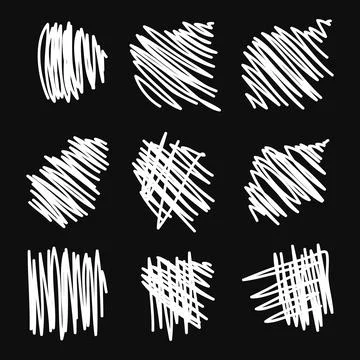 Vector abstract white sketch random scribbles on a black background. Stock Illustration