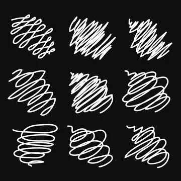 Vector abstract white sketch random scribbles on a black background. Stock Illustration