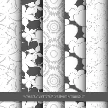Vector abstract white texture flower seamless pattern design set Stock Illustration