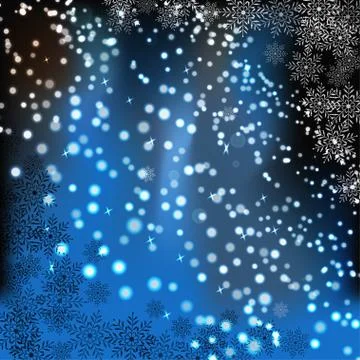 Vector abstract winter dark blue background with snowflak pattern and radianc Stock Illustration