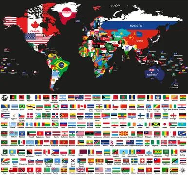 Vector abstract world political map mixed with national flags Stock Illustration