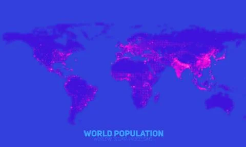 Vector abstract world population density map. Continents constructed from bin Illustrazione stock