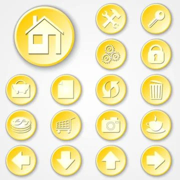Vector abstract yellow round paper icon set Stock Illustration