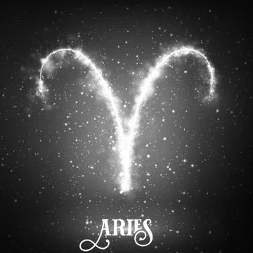 Vector abstract zodiac sign Aries on a dark background of the space with shin Stock Illustration