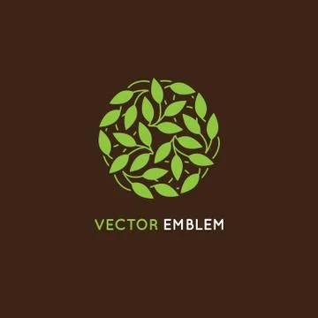 Vector abstrat logo design template - circle made with green leaves Stock Illustration