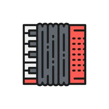 Vector accordion, bayan flat color line icon. Stock Illustration