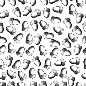 Vector acorn drawing seamless pattern. Autumn background design. Stock Illustration