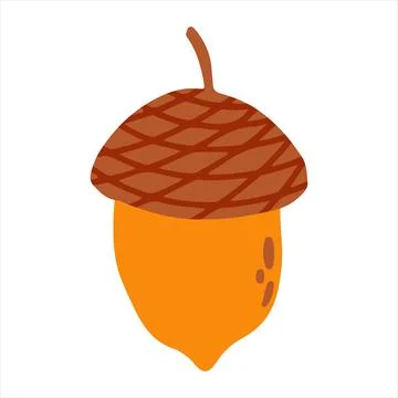 Vector acorn nut in hand drawn cartoon childish style. Fall illustration for Stock Illustration