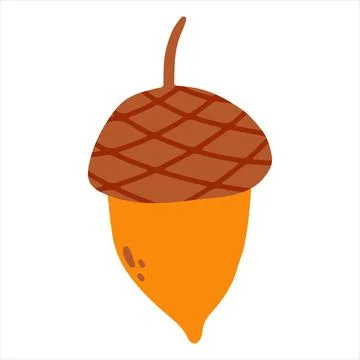 Vector acorn nut in hand drawn cartoon childish style. Fall illustration for Stock Illustration