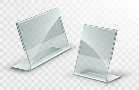 Vector acrylic table tent. Card holder isolated on transparent background. Em Illustrazione stock