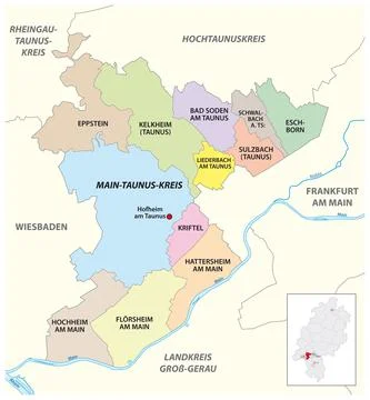 Vector administrative district map Main-Taunus-Kreis, Hesse, Germany Stock Illustration