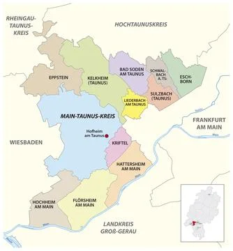 Vector administrative district map Main-Taunus-Kreis, Hesse, Germany, Europe Stock Illustration