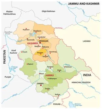 Vector administrative map of the Indian region of Jammu and Kashmir Stock Illustration