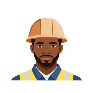 Vector of an African American construction worker wearing an orange helmet. Stock Illustration