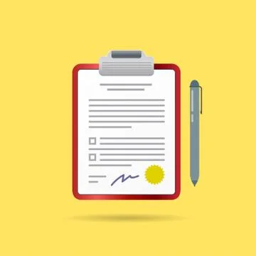 Vector Agreement Contract and Pen with Signature Stock Illustration