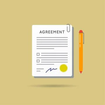 Vector Agreement Contract and Pen with Signature Stock Illustration