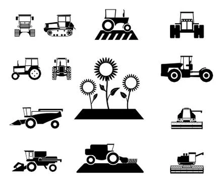 Vector agricultural vehicles set Stock Illustration