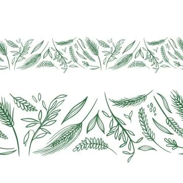 Vector Agriculture Seamless Borders Stock Illustration