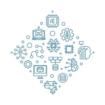 Vector AI Artificial Intelligence blue outline illustration Stock Illustration