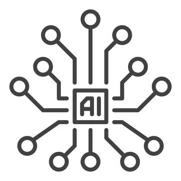 Vector AI Brain - Artificial Intelligence thin line icon or symbol 스톡 일러스트